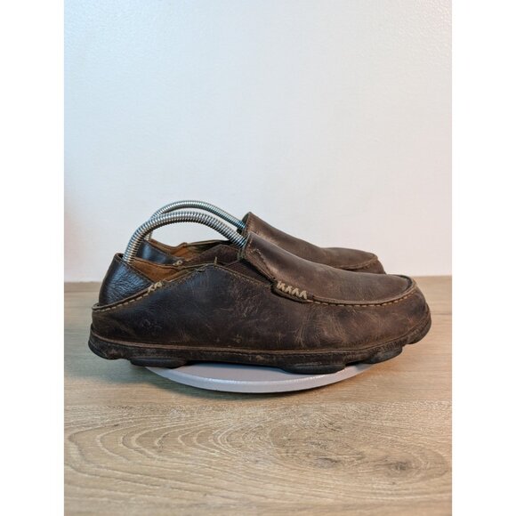 OluKai Moloa Men's Dark Brown Leather Slip-On Low Top Casual Comfort Loafers 9 - Picture 4 of 10